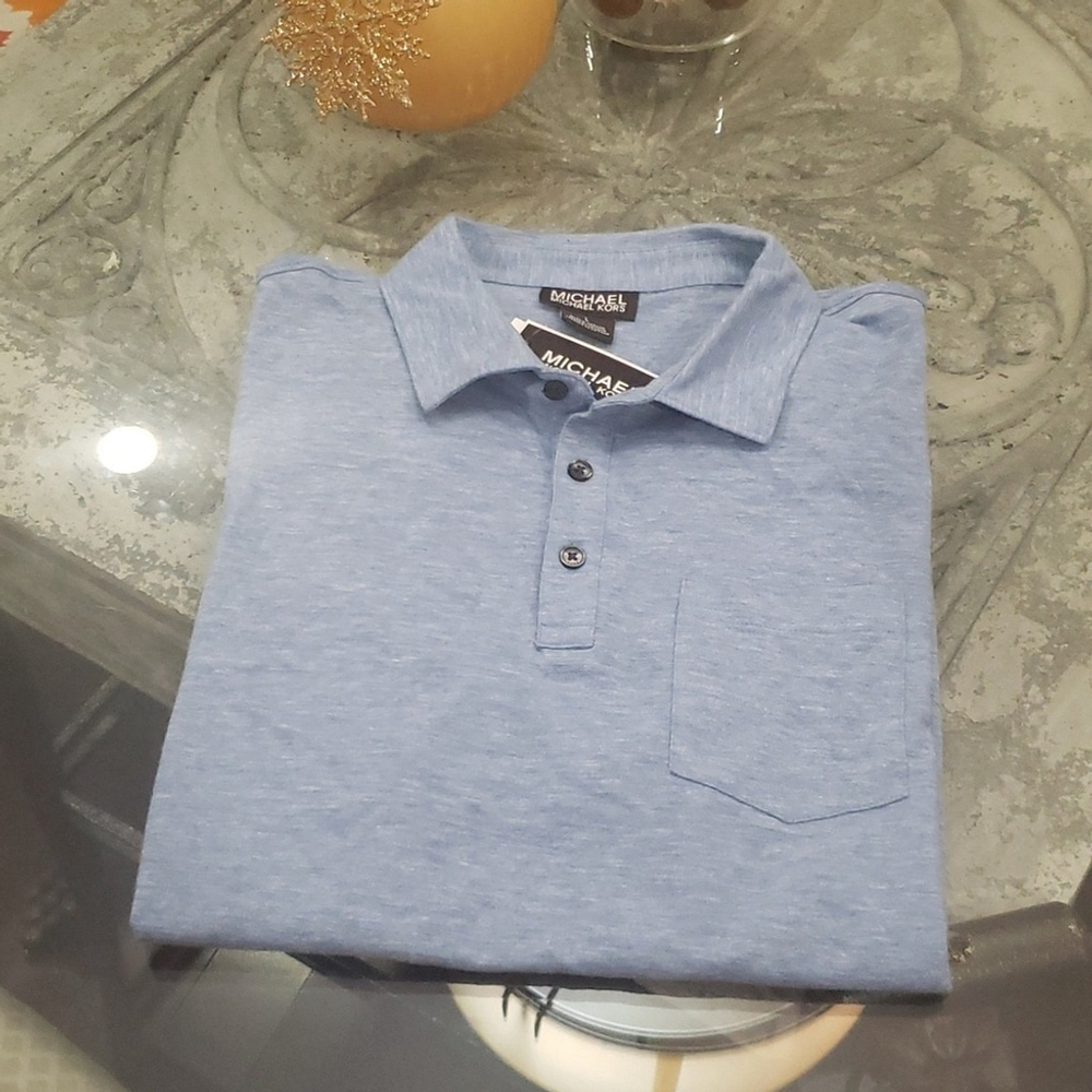MICHAEL KORS MEN'S BLUE COTTON BLEND POLO SHIRT LARGE NEW